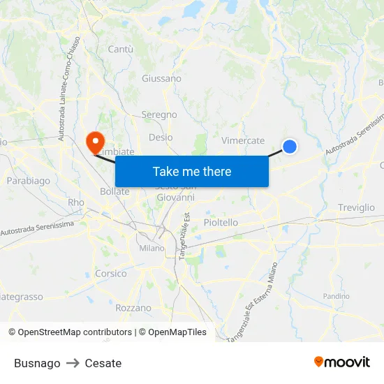 Busnago to Cesate map