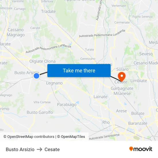 Busto Arsizio to Cesate map