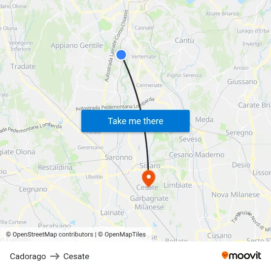 Cadorago to Cesate map
