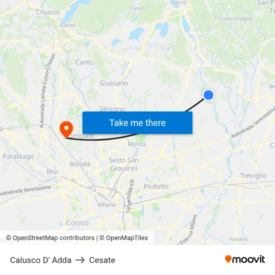 Calusco d'Adda to Cesate map