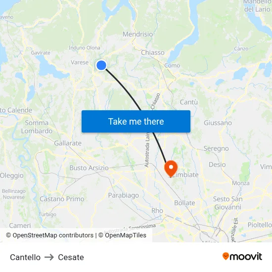 Cantello to Cesate map