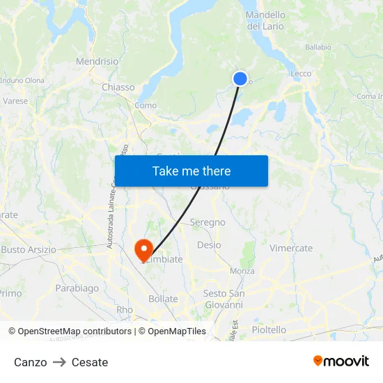 Canzo to Cesate map