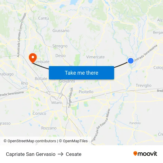 Capriate San Gervasio to Cesate map