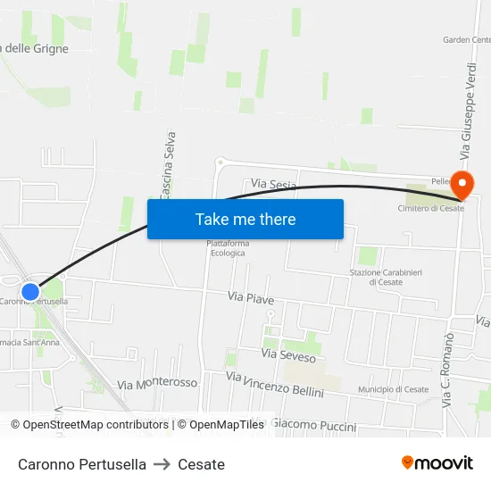 Caronno Pertusella to Cesate map