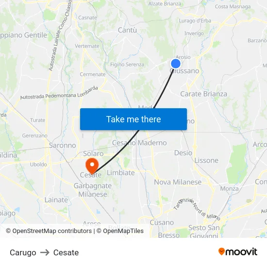 Carugo to Cesate map
