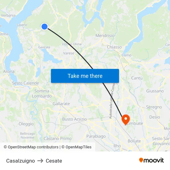 Casalzuigno to Cesate map