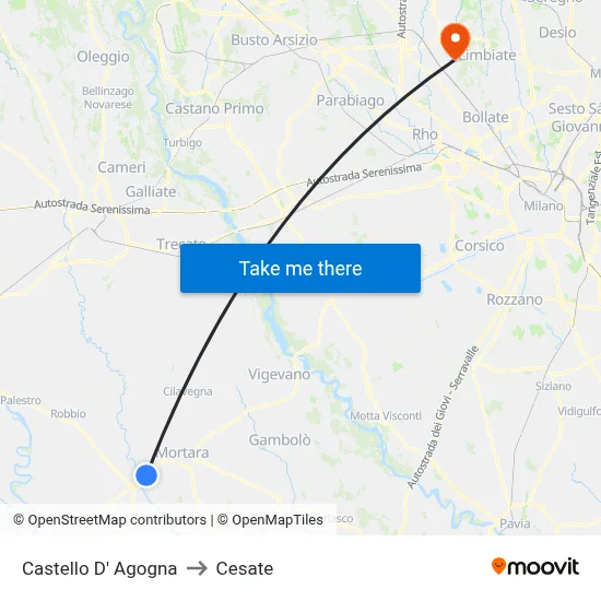 Castello D' Agogna to Cesate map
