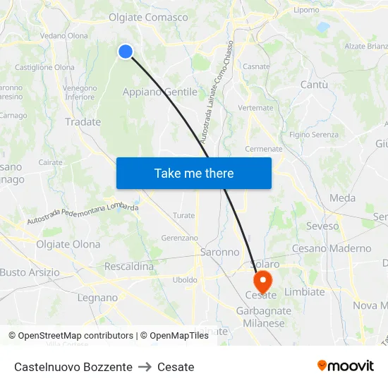 Castelnuovo Bozzente to Cesate map