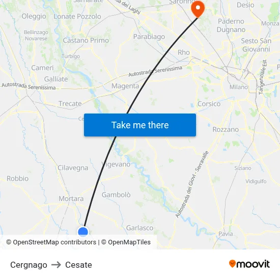 Cergnago to Cesate map
