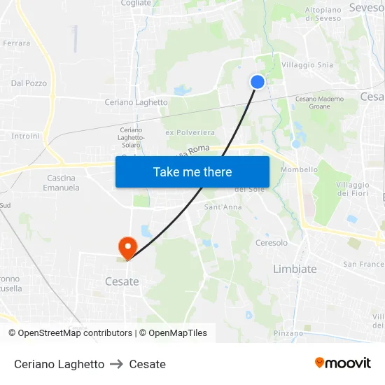 Ceriano Laghetto to Cesate map
