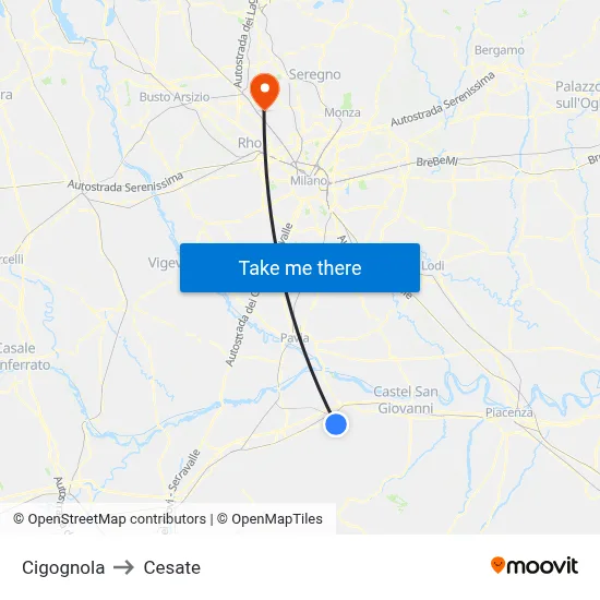 Cigognola to Cesate map