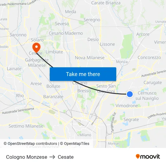 Cologno Monzese to Cesate map