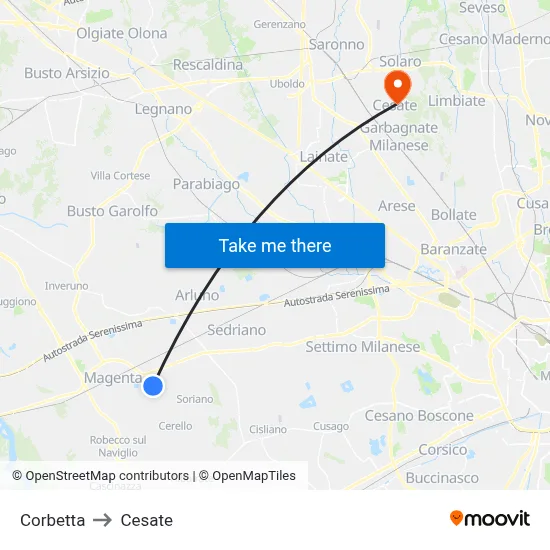 Corbetta to Cesate map