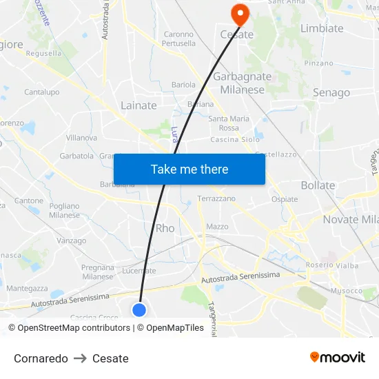 Cornaredo to Cesate map