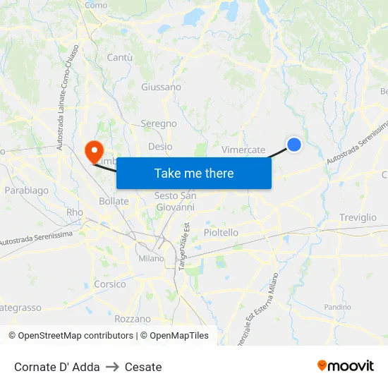 Cornate d'Adda to Cesate map