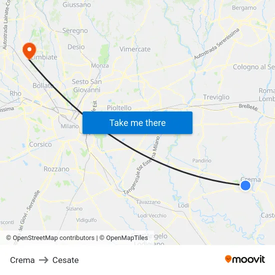 Crema to Cesate map