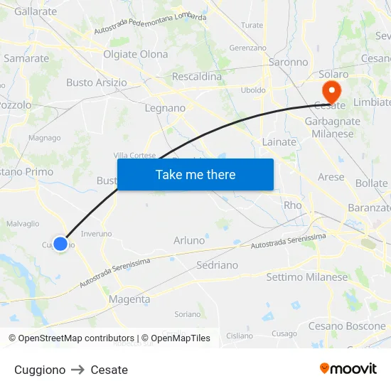 Cuggiono to Cesate map