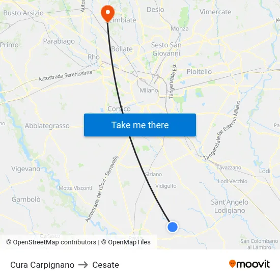 Cura Carpignano to Cesate map