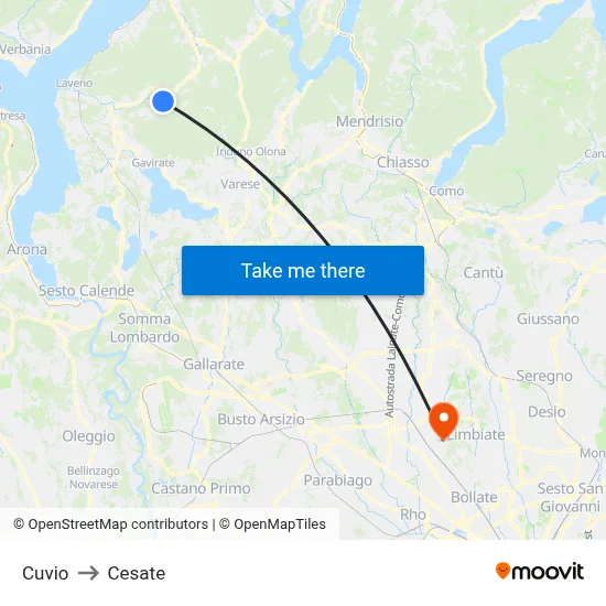 Cuvio to Cesate map