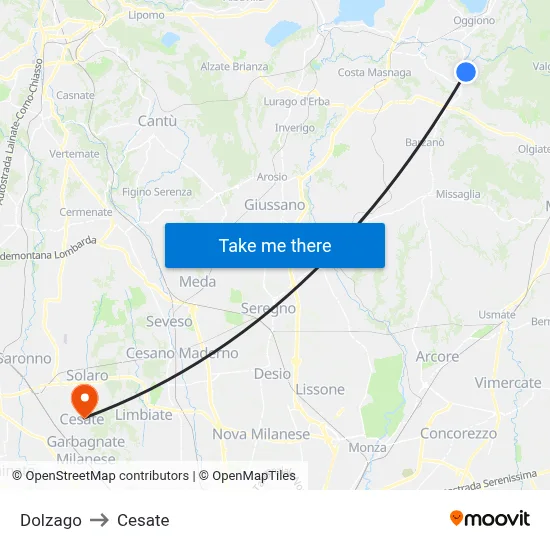 Dolzago to Cesate map