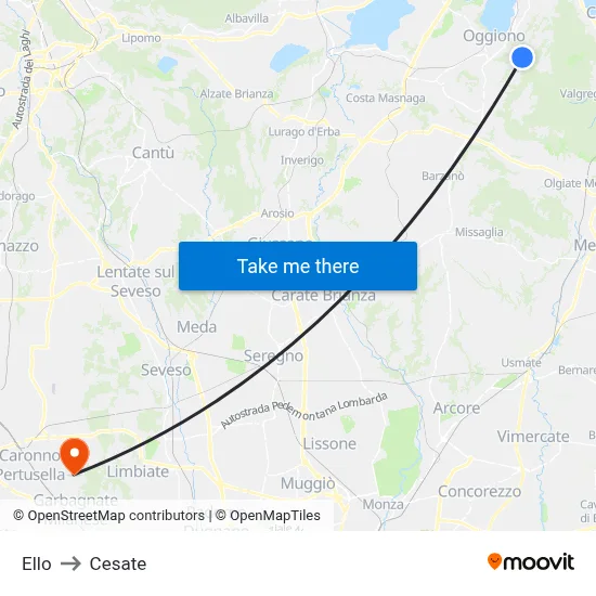 Ello to Cesate map