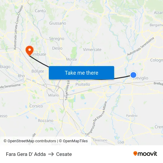 Fara Gera D' Adda to Cesate map