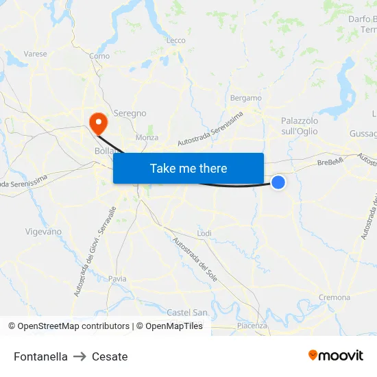 Fontanella to Cesate map