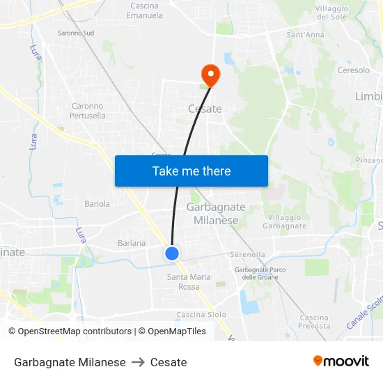 Garbagnate Milanese to Cesate map