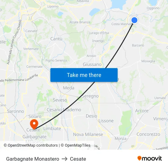 Garbagnate Monastero to Cesate map