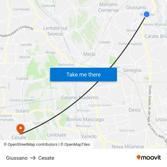 Giussano to Cesate map
