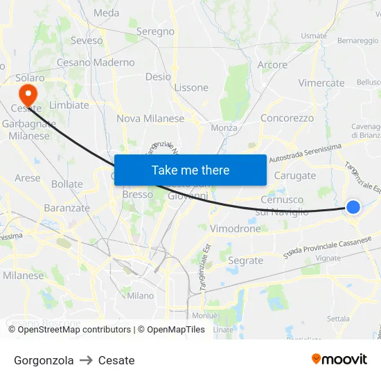 Gorgonzola to Cesate map