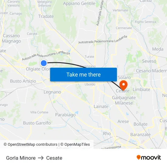 Gorla Minore to Cesate map