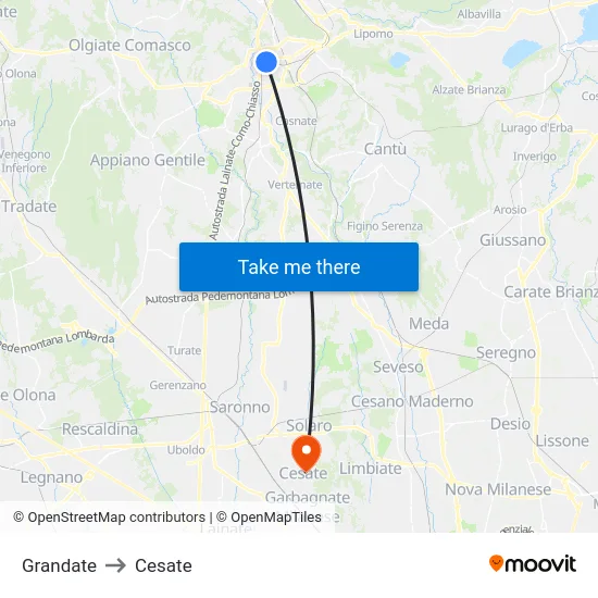 Grandate to Cesate map