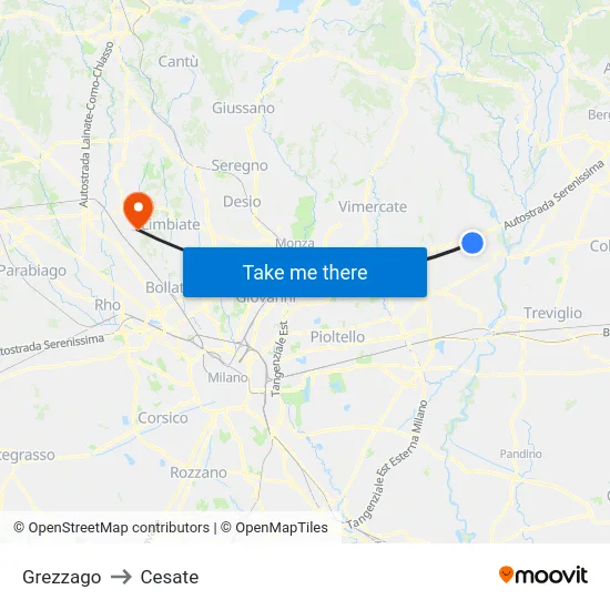 Grezzago to Cesate map