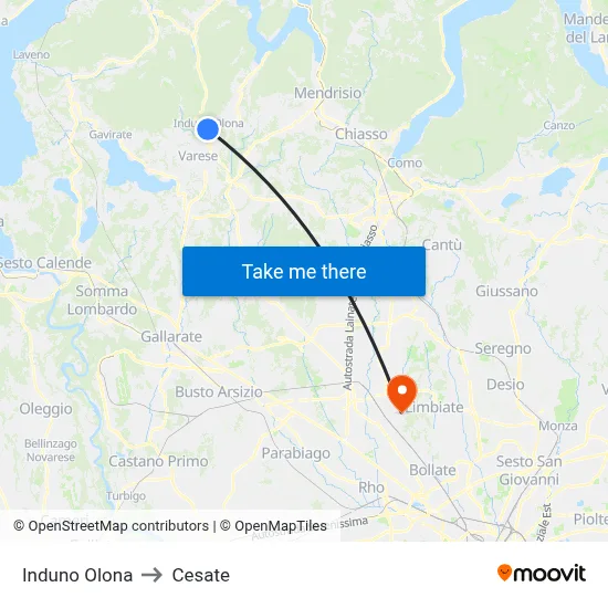 Induno Olona to Cesate map