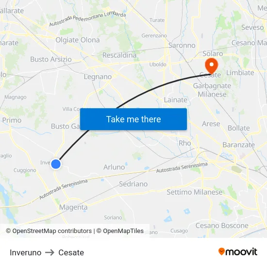 Inveruno to Cesate map