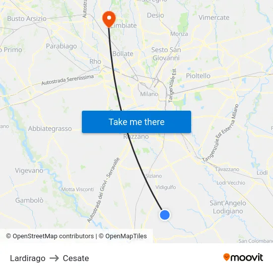Lardirago to Cesate map