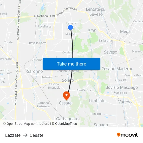 Lazzate to Cesate map