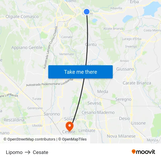 Lipomo to Cesate map