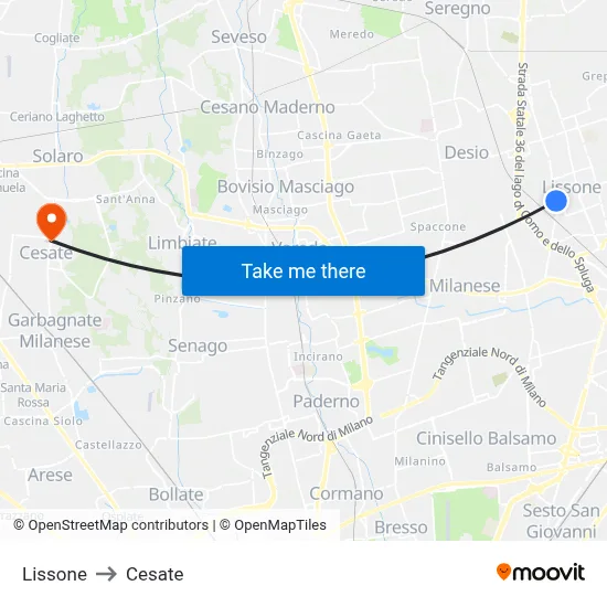 Lissone to Cesate map
