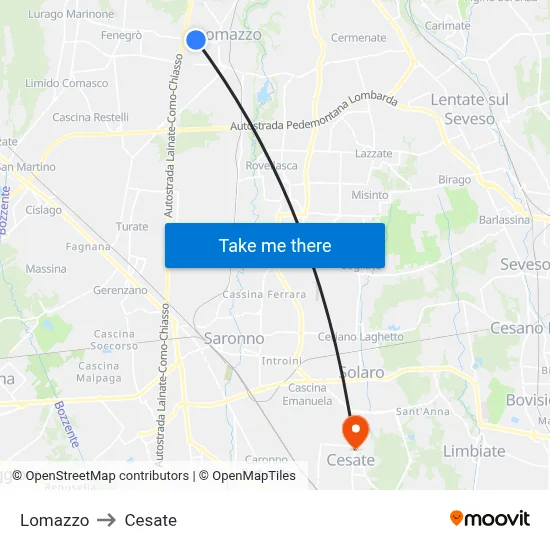 Lomazzo to Cesate map