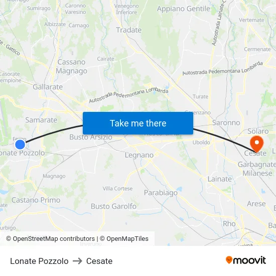 Lonate Pozzolo to Cesate map