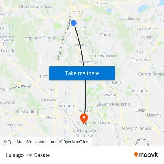 Luisago to Cesate map