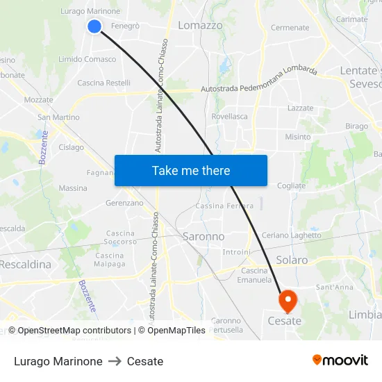 Lurago Marinone to Cesate map