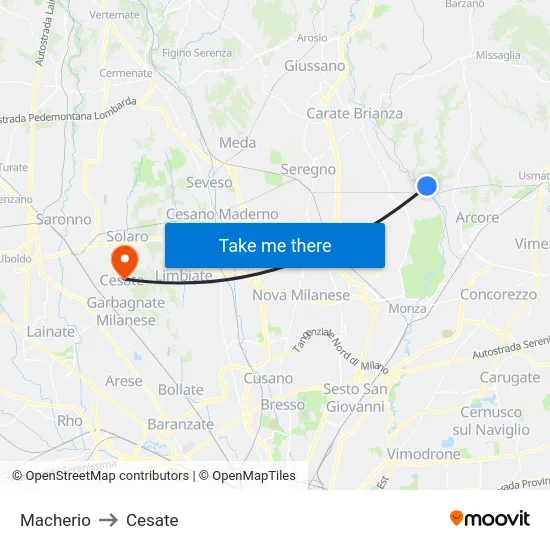 Macherio to Cesate map