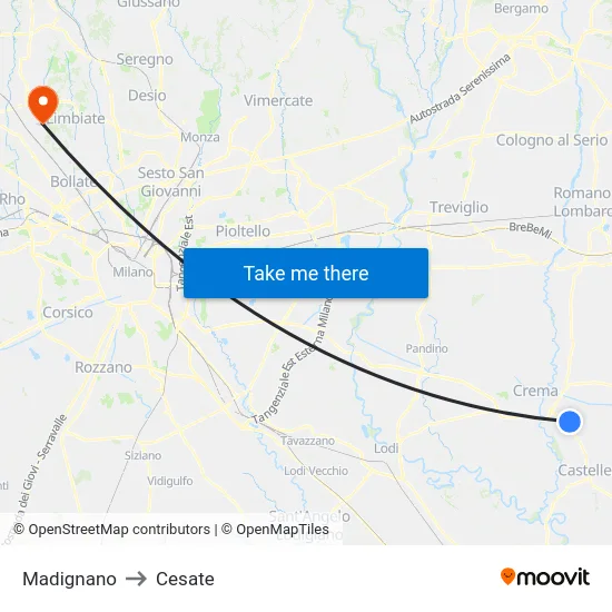 Madignano to Cesate map