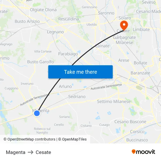 Magenta to Cesate map