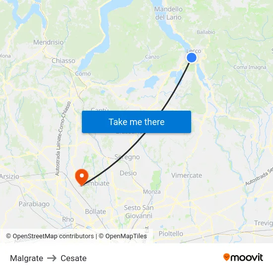 Malgrate to Cesate map