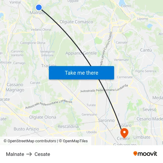 Malnate to Cesate map