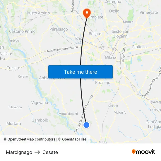 Marcignago to Cesate map